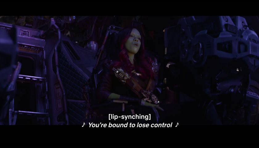 Screenshot of Gamora lip-syncing