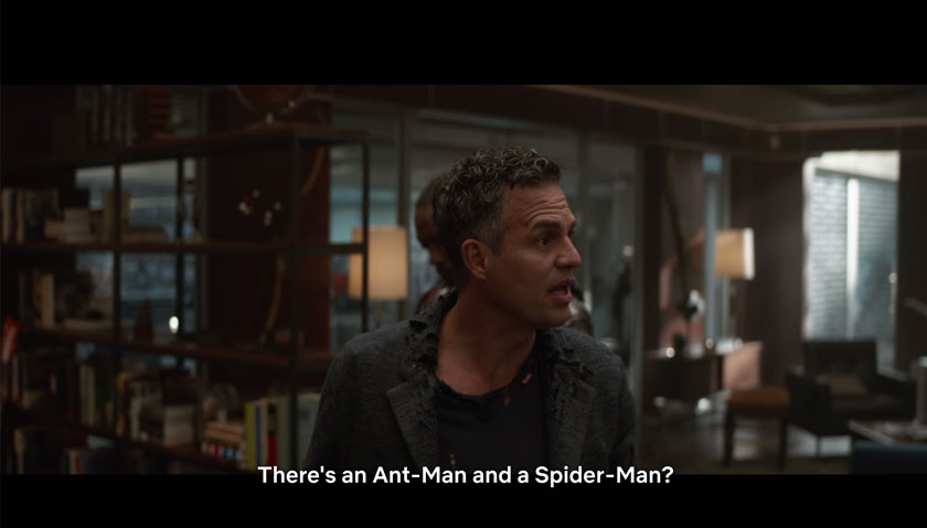 Screenshot of the Hulk learning there's an Ant-Man and a Spider-man