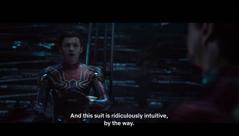 Screenshot of Spider-Man saying the suit is intuitive