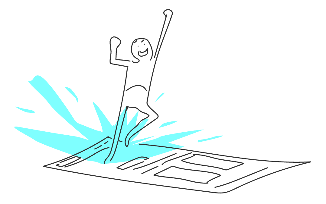 sketch of person jumping out of a wireframe