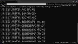 Screencaps of resource monitor and training CLI output
