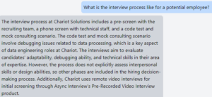 A chatbot response to "What Java experience does Chariot Solutions have?"